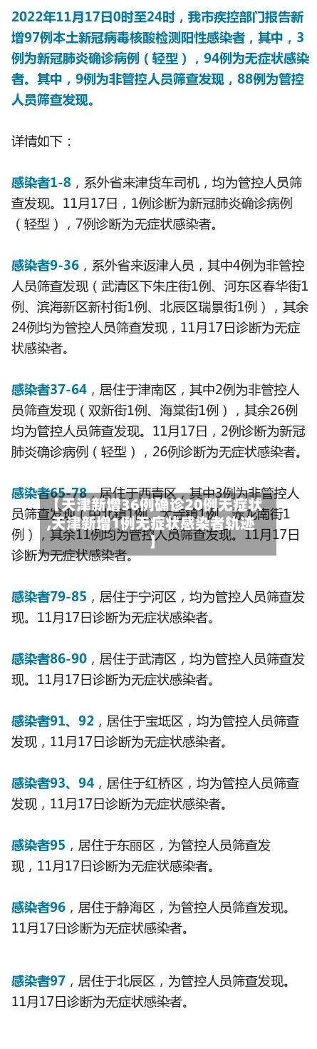 【天津新增36例确诊20例无症状,天津新增1例无症状感染者轨迹】