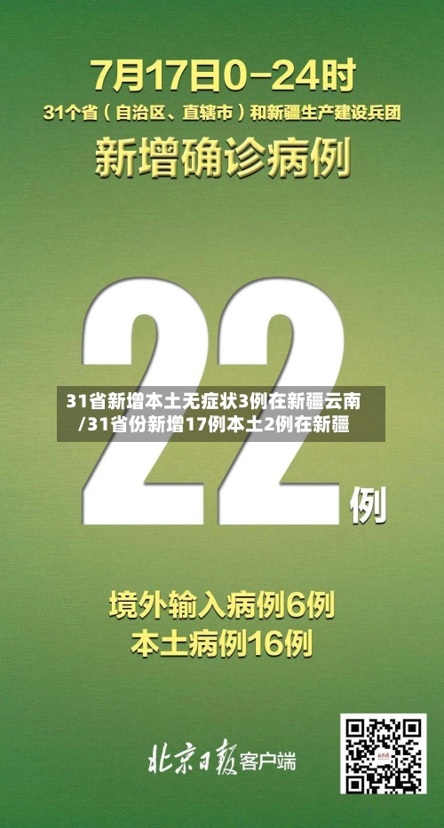 31省新增本土无症状3例在新疆云南/31省份新增17例本土2例在新疆