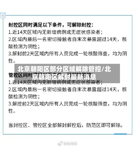 北京朝阳区部分区域解除管控/北京朝阳区解封最新消息