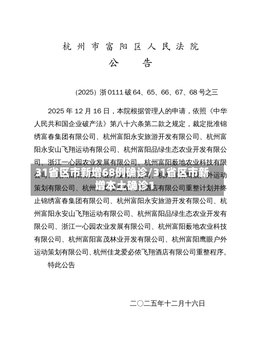 31省区市新增68例确诊/31省区市新增本土确诊1