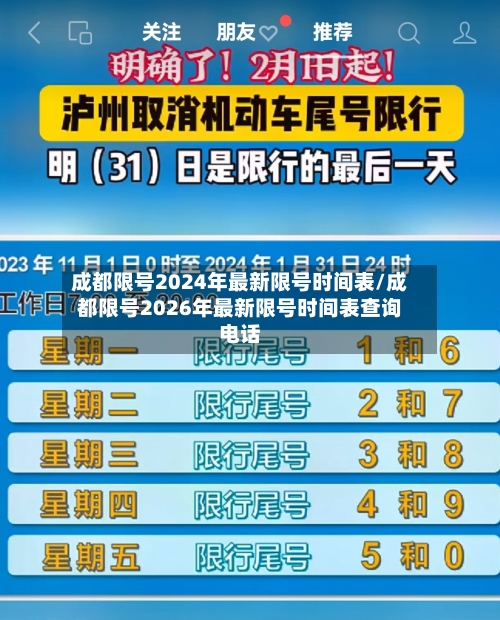 成都限号2024年最新限号时间表/成都限号2026年最新限号时间表查询电话