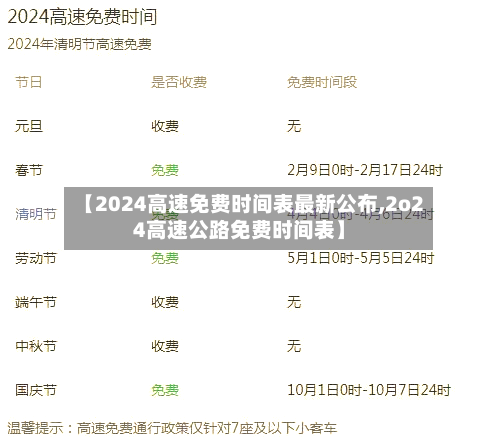 【2024高速免费时间表最新公布,2o24高速公路免费时间表】