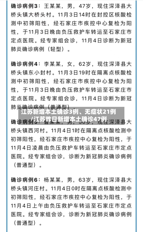 江苏新增本土确诊3例、无症状21例/江苏昨日新增本土确诊47例